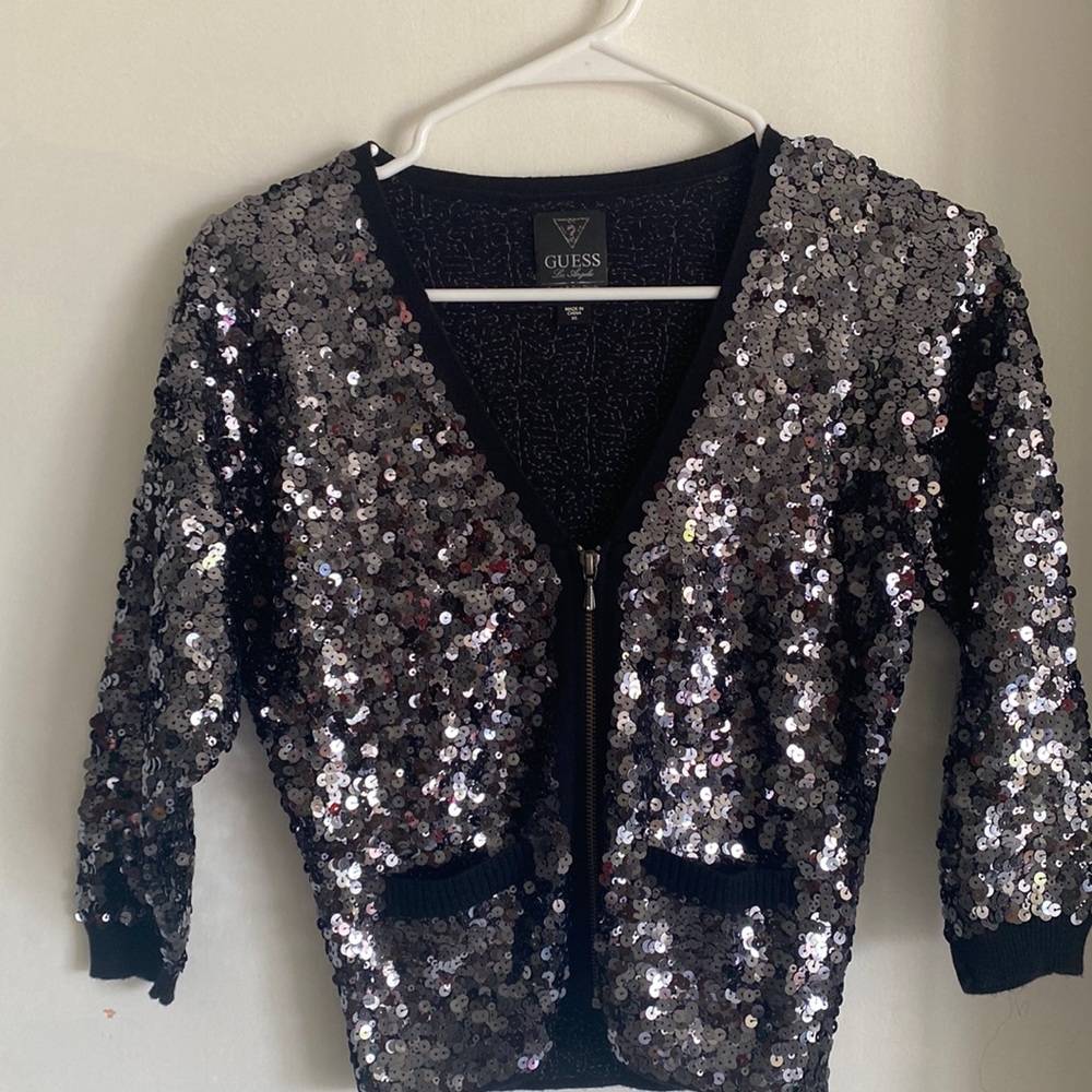 Black sequins short sleeve sweater size small